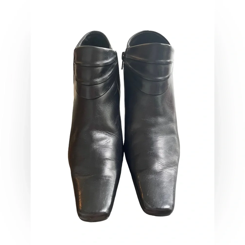 Bandolino‎ Women's Black Leather Heels Square Toe Booties Ankle Boots Size 9.5
